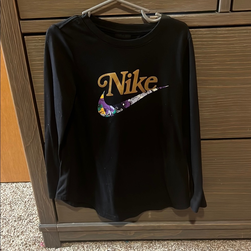 Nike Black Long Sleeve Shirt with Gold and Purple Logo